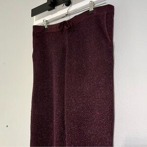 Second Female Idal Knit Skinny Leg Trouser Pant Burgundy Red Metallic Size Large